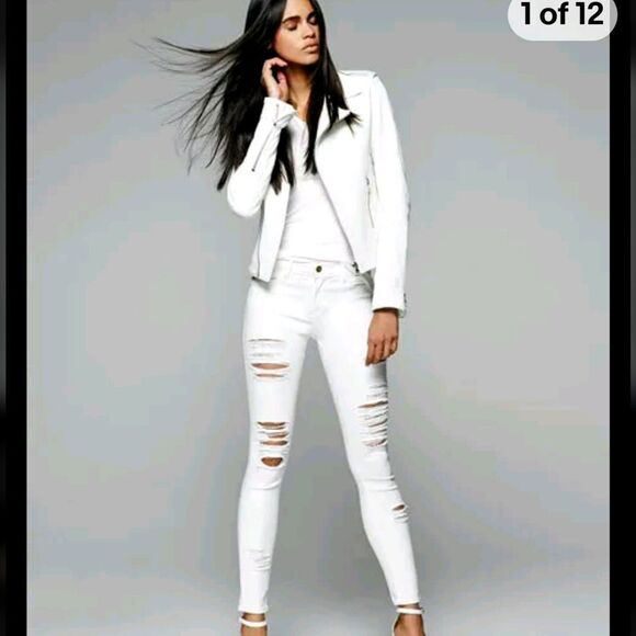 NWOT Frame Le Color distressed white skinny jeans NEW - Picture 1 of 6